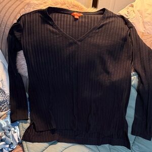 Joe Fresh Black Ribbed V-Neck Pullover